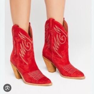 Free People Jeffrey Campbell Red suede Western Ankle Boots